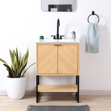 Juhl Chevron-Front Modern Minimalist 2-Shelf Bath Vanity Cabinet Only (Sink Basin Not Included) - JONATHAN Y